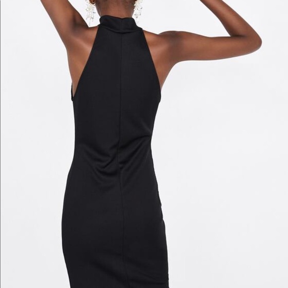 ZARA BLACK HALTER NECK PENCIL DRESS - Picture 3 of 3